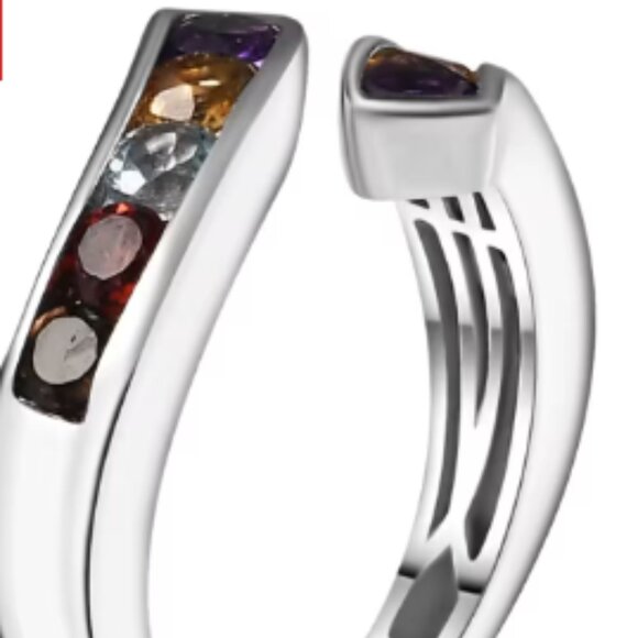 Multi Gemstone 1.25 ctw Bypass Ring in Platinum Bond - Picture 4 of 4